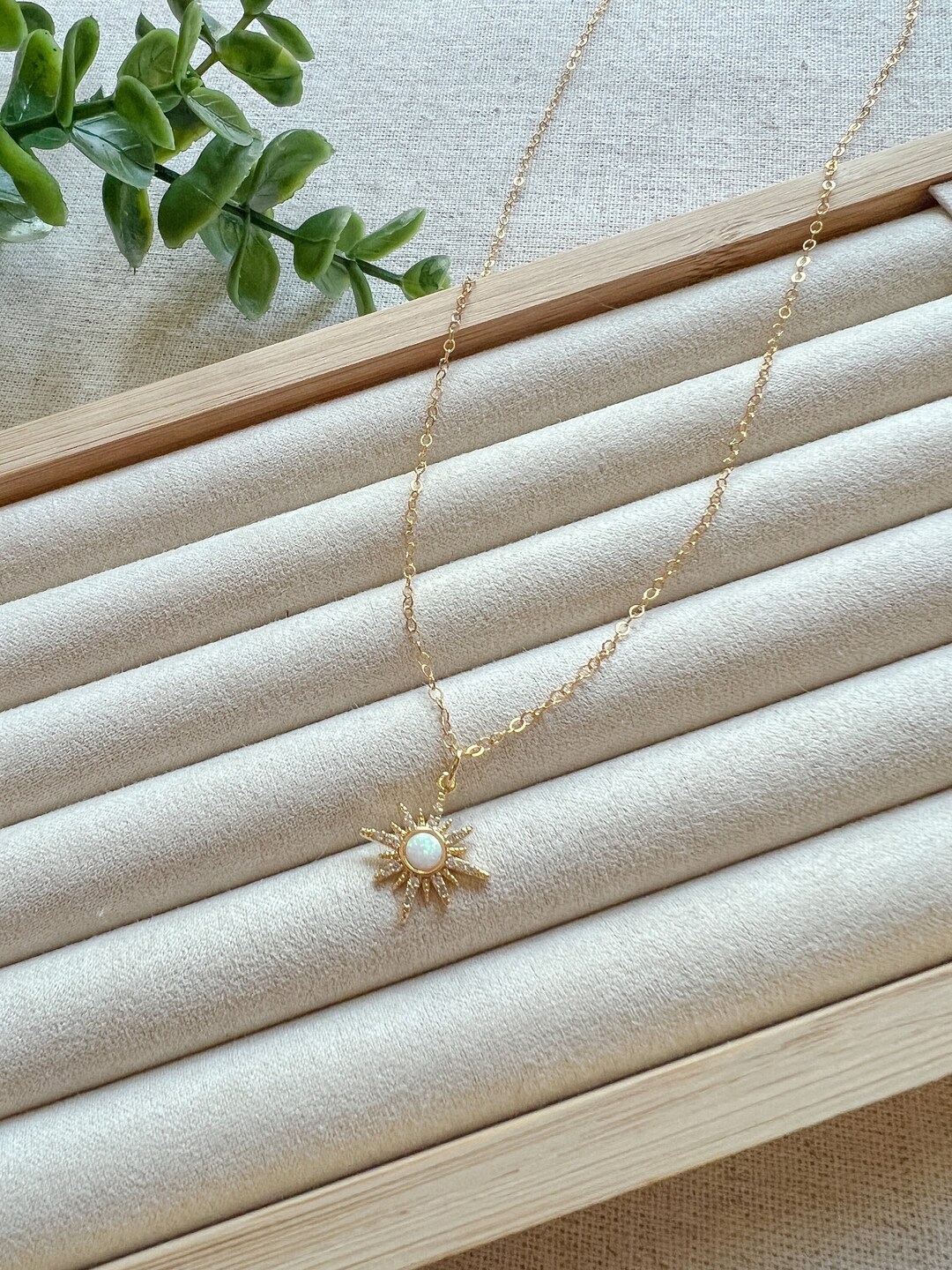Opal Star Pendant Necklace, 14K Gold Filled Sunburst Necklace, Everyday