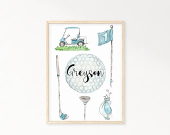 Personalized Golf Wall Art Print, Custom golf wall art print with name, Golf art, Gift for golfer, golf decor, golf nursery decor, golf ball