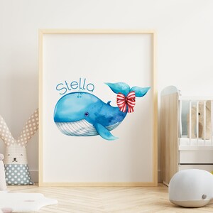 Personalized Watercolor Whale wall art print, Nursery name decor, Baby name sign, Personalized wall art, nursery name sign, kids name art