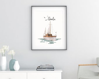 Personalized Sailboat wall art print, Boat wall art print, nursery name sign, baby name sign, Sailboat art print, sailboat art, boat art