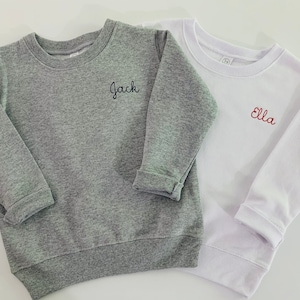 Toddler or kids embroidered personalized Crewneck Sweatshirt, vintage cursive font, embroidered baby sweatshirt, left chest, kids hoodie