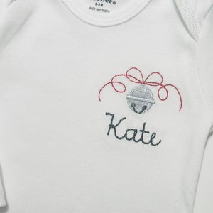 Embroidered personalized Silver Bell Christmas ONESIES® brand baby bodysuit, personalized baby bodysuit, custom Christmas outfit, baby gift