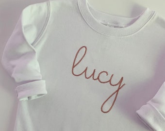 Toddler and kids personalized embroidered name Crewneck Sweatshirt, vintage chain stitch embroidered sweatshirt, baby sweatshirt, all sizes