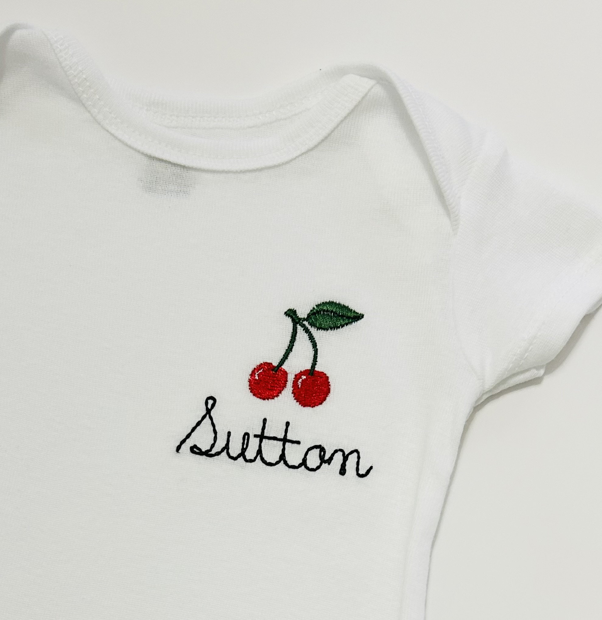 Personalized Embroidered Cherries ONESIES® brand baby bodysuit, Cherry baby bodysuit with baby name, personalized bodysuit, baby shower gift