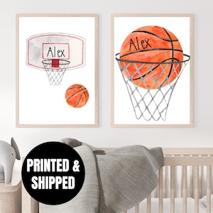 Personalized basketball wall art set of 2 prints, Personalized basketball nursery wall art prints, basketball art prints, kids name art sign