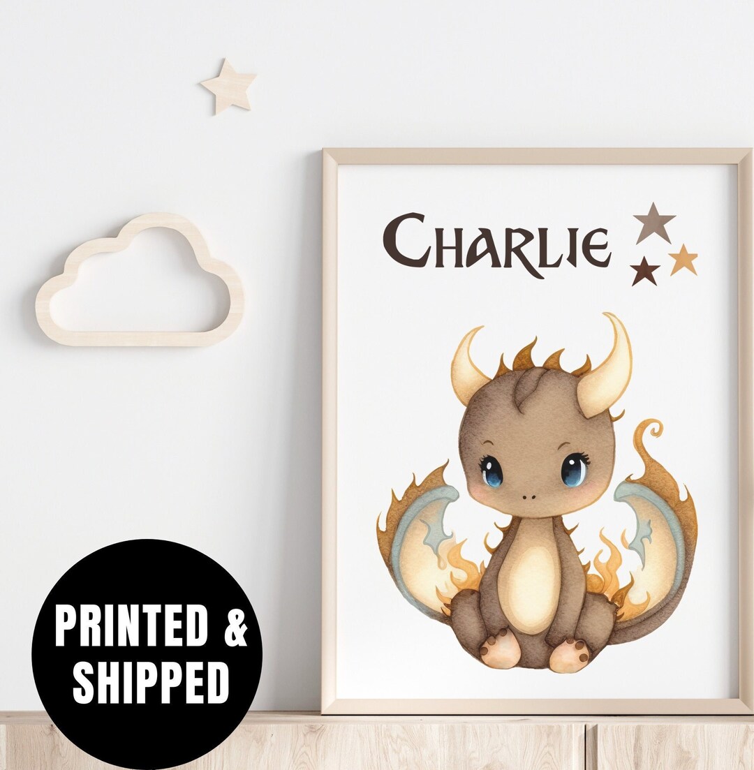 Personalized Dragon Nursery Wall Art Print, Custom Dragon Nursery Art ...