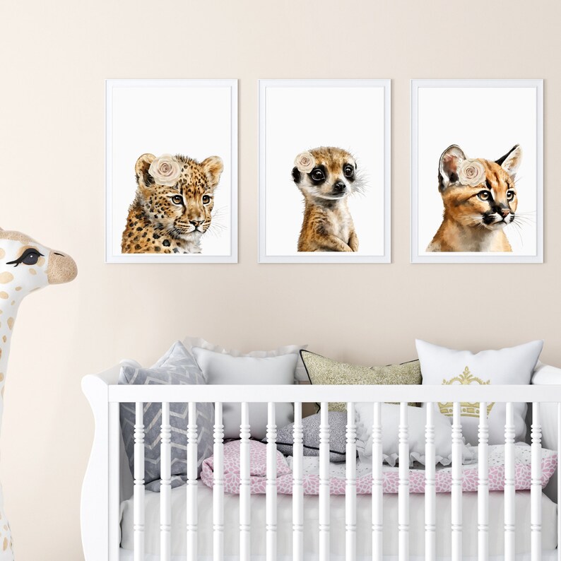Baby Jungle Animals Wall Art Set of 6 Prints Safari Animals Etsy