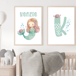 Personalized Mermaid Wall Art Set of 2 Prints, Personalized Mermaid ...