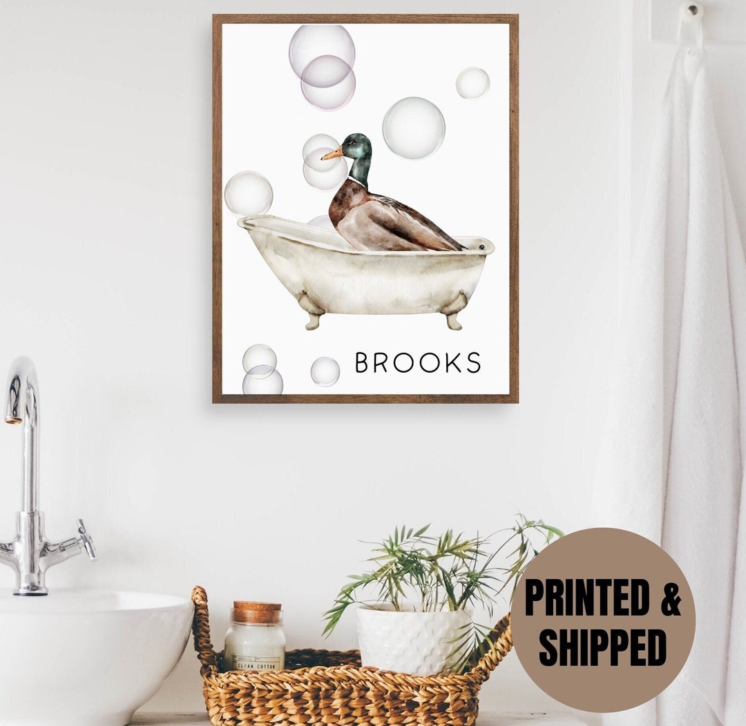 Personalized Duck Taking a Bubble Bath Kids Bathroom Wall Art Print ...