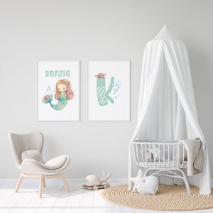 Personalized Mermaid Wall Art Set of 2 Prints, Personalized Mermaid ...