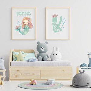 Personalized Mermaid Wall Art Set of 2 Prints, Personalized Mermaid ...