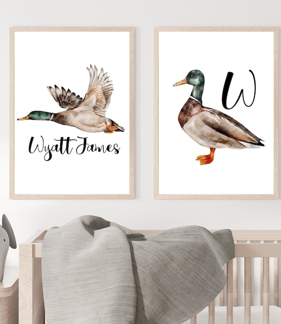 Personalized Duck Wall Art Set of 2 Prints, Personalized Mallard