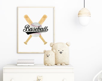 Crossed Baseball bats and Baseball wall art print, Baseball art print, sports art, sports wall art, gift for baseball player