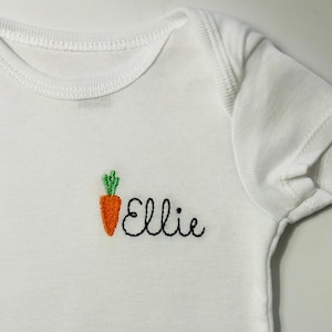 Embroidered personalized carrot ONESIES® Brand baby bodysuit, vegetable baby bodysuit, Personalized easter baby bodysuit, Easter baby gift