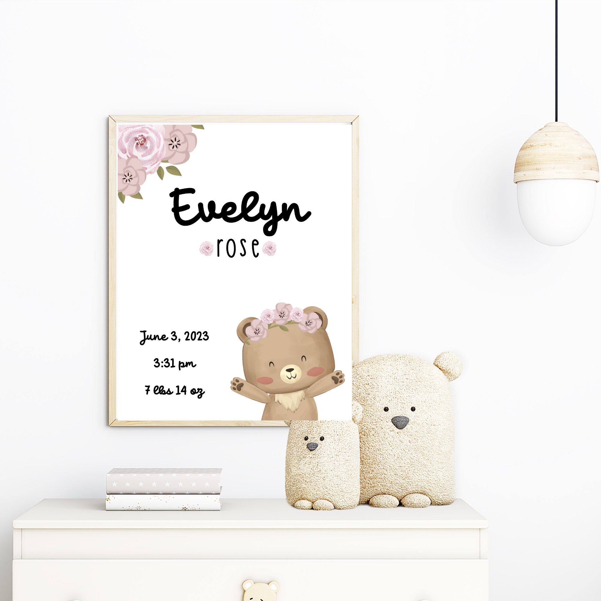 Personalized Baby Birth Stats Nursery Art Print, Personalized Bear With ...