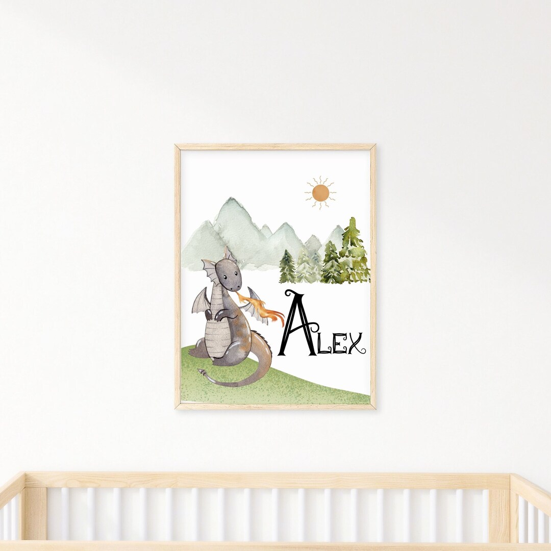Personalized Dragon Nursery Wall Art Print, Custom Dragon Nursery Art ...