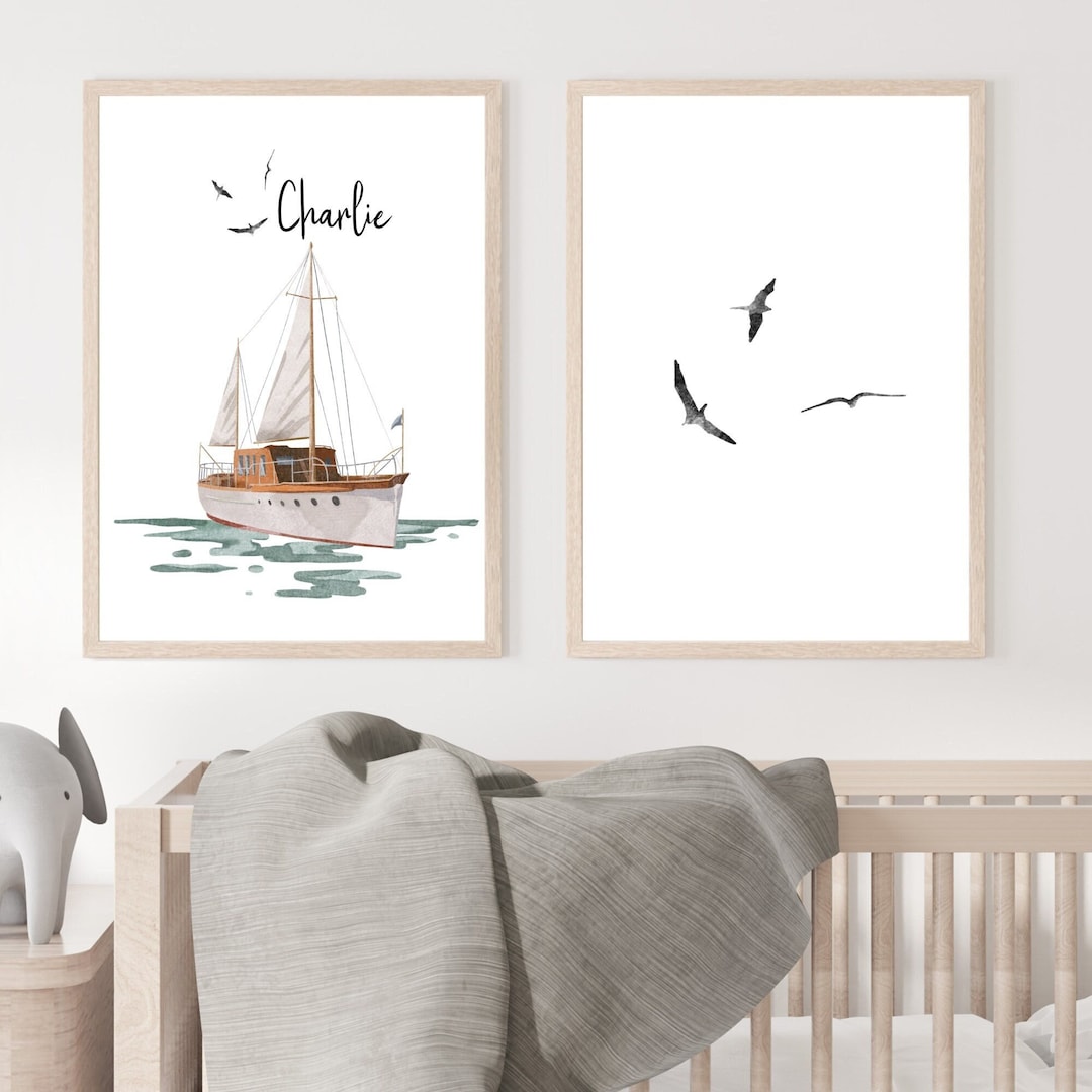 Personalized Sailboat Wall Art Set of 2 Prints, Personalized Nautical ...