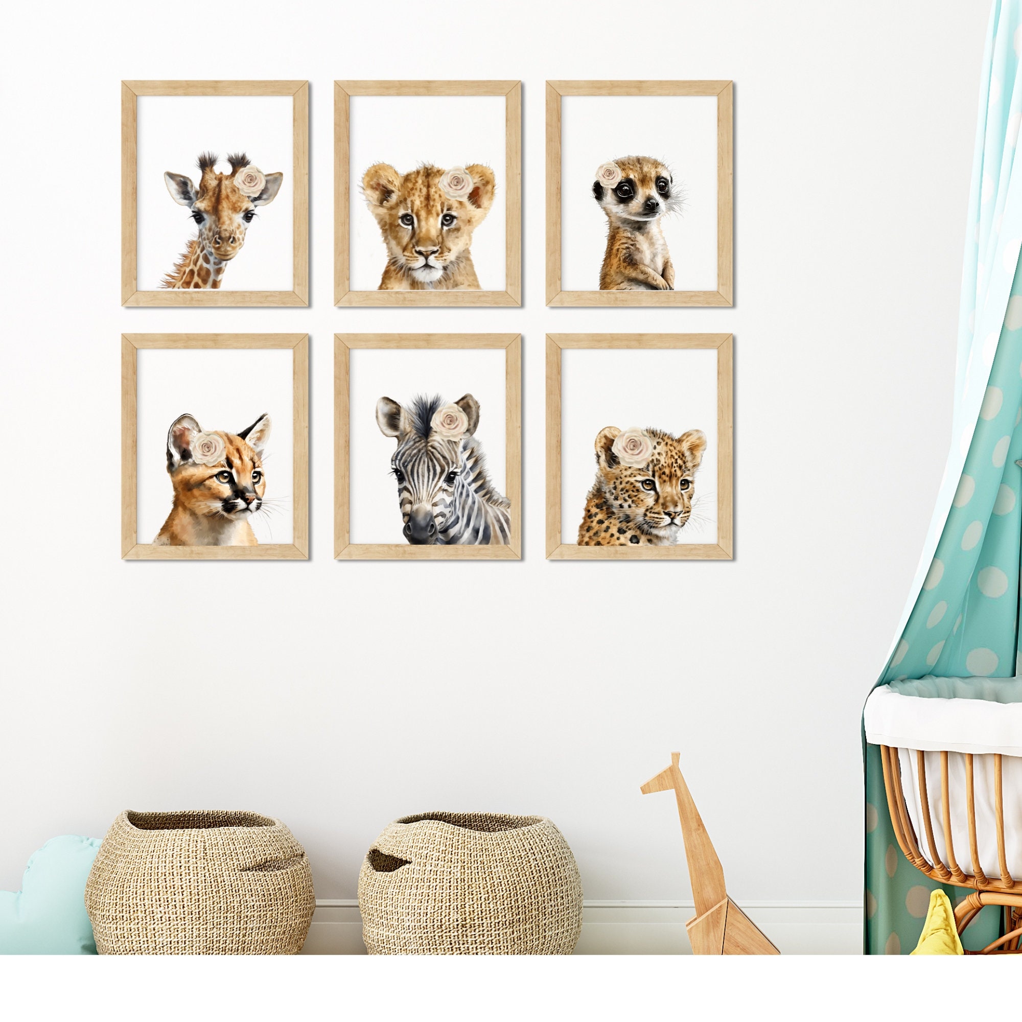 Baby Jungle Animals Wall Art Set of 6 Prints Safari Animals Etsy