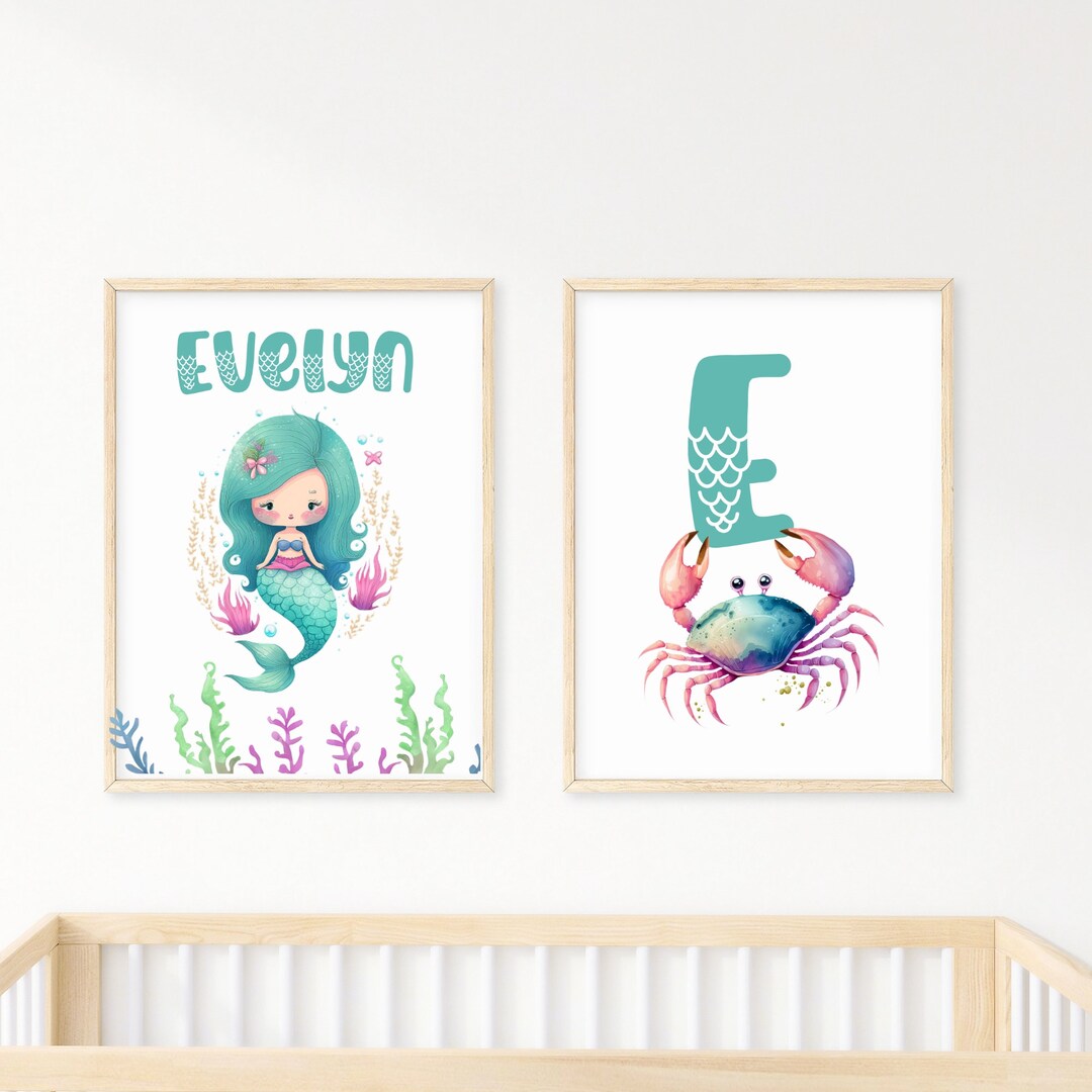Personalized Mermaid Wall Art Set of 2 Prints, Personalized Mermaid ...