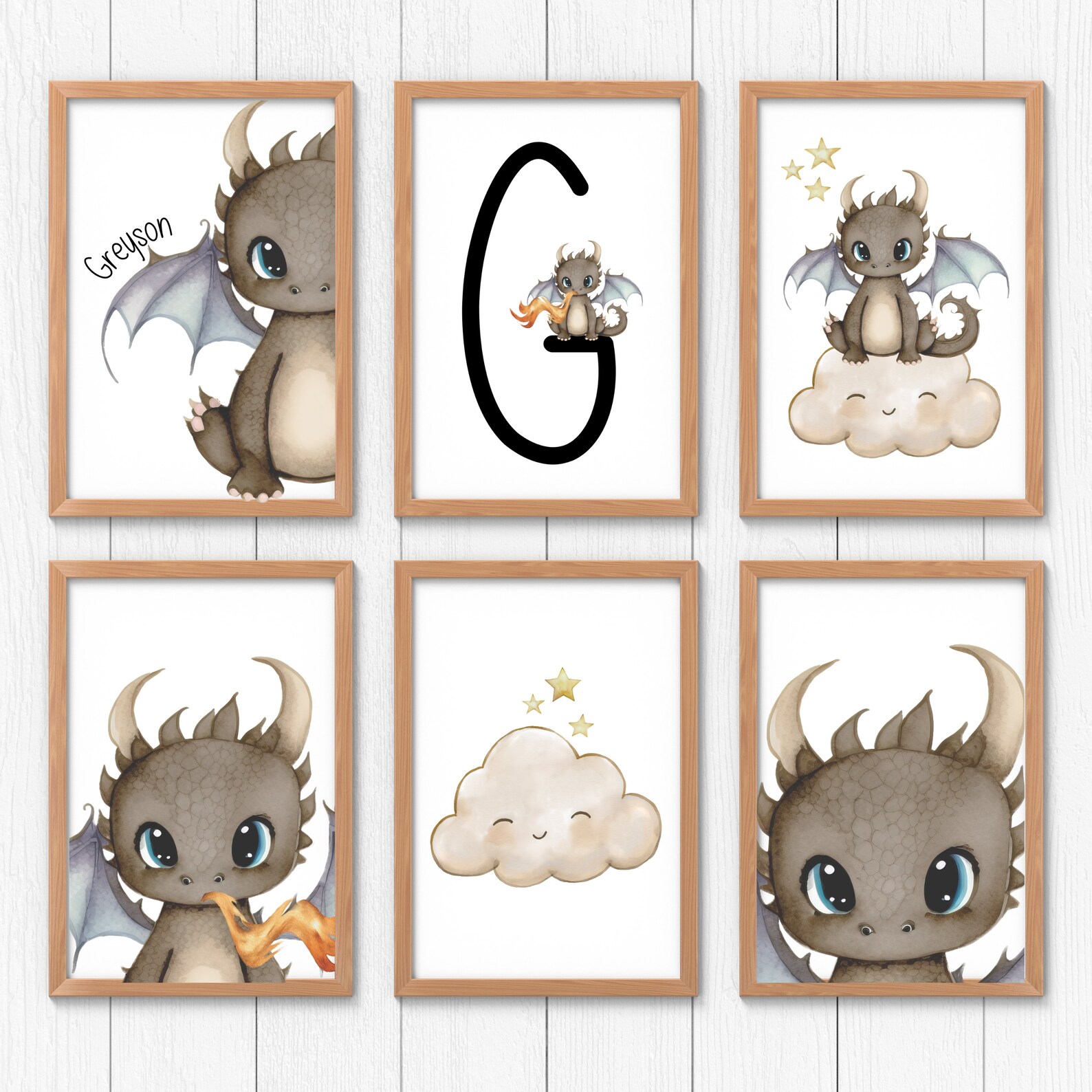 Personalized Dragon Wall Art Set of 6 Prints, Dragon Wall Art Prints ...