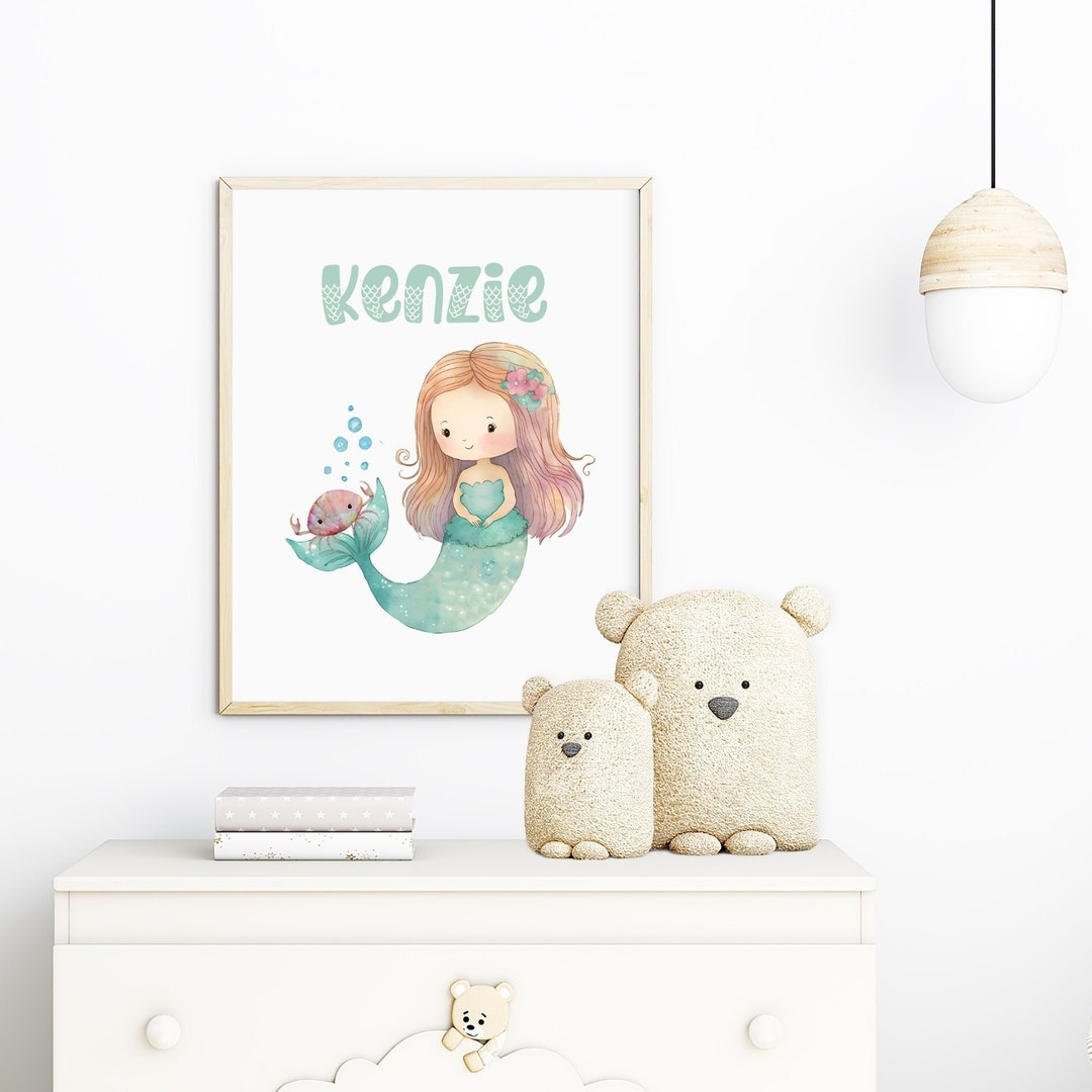 Mermaid Watercolor Wall Art Print, Nursery Name Decor, Baby Name Sign ...