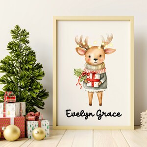 Personalized Reindeer Christmas wall art print, Baby's Christmas Reindeer wall art with name, Christmas nursery art, Christmas nursery decor