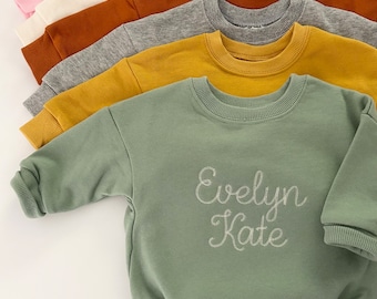 Embroidered oversized sweatshirt romper, personalized sweatshirt romper, baby sweatshirt bubble, baby bubble romper, baby name bubble romper