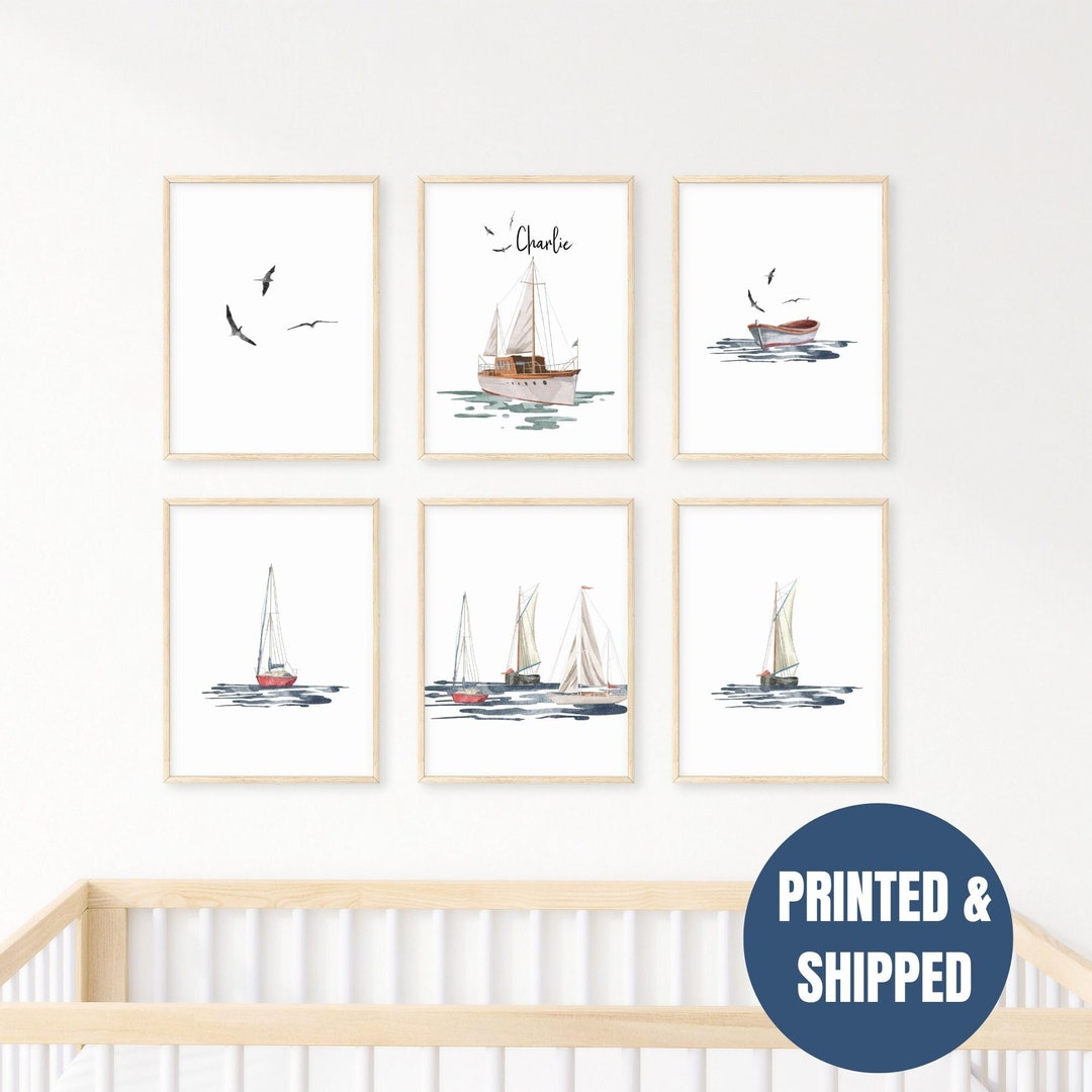 Personalized Sailboat Wall Art Set of 6 Prints, Sailboat Nursery Wall ...