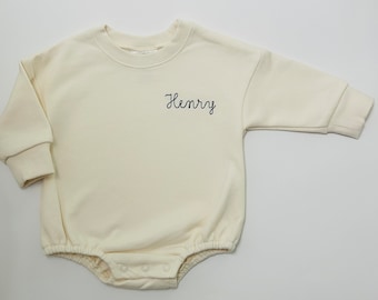 Embroidered oversized sweatshirt romper, personalized sweatshirt romper, baby sweatshirt bubble,baby bubble romper, baby name bubble romper