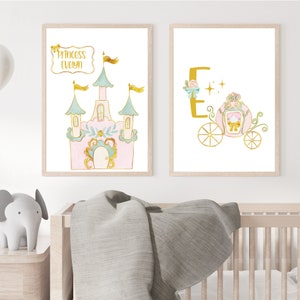 Personalized Princess Wall Art Set of 2 Prints, Princess Nursery Wall ...