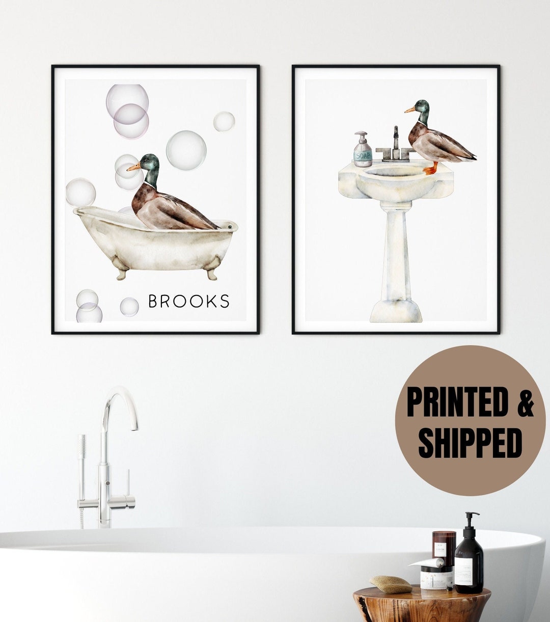 Personalized Duck Taking a Bubble Bath Bathroom Wall Art Set of 2 ...