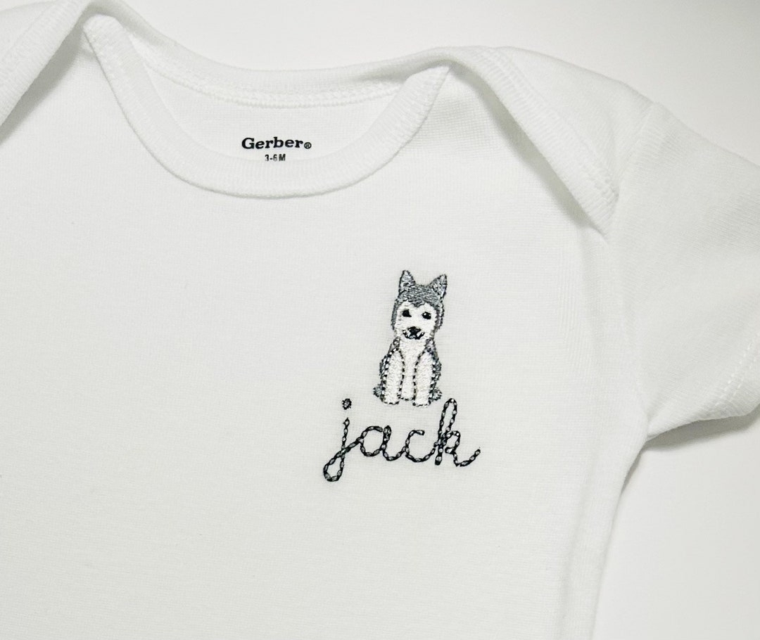 Personalized Embroidered Husky Puppy Dog Baby ONESIES® Brand Etsy