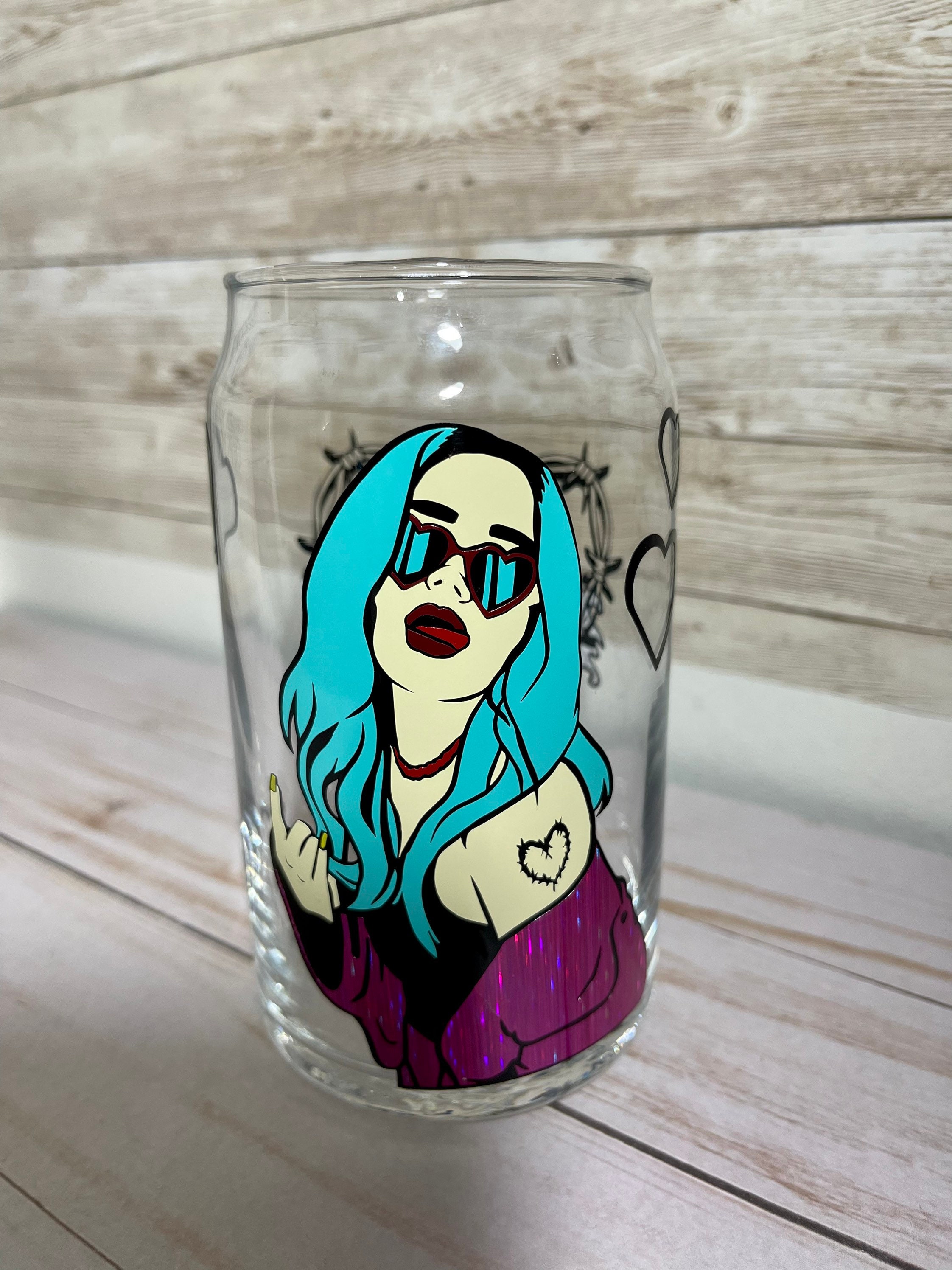 Blue Karol G Glass Cup, Gift, 16oz Libby Glass