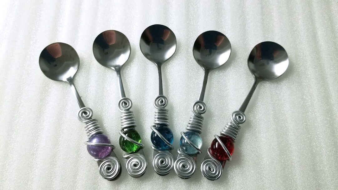 Mini Dip Spoons, Wire Wrapped/beaded, Silver Demitasse Espresso Spoons