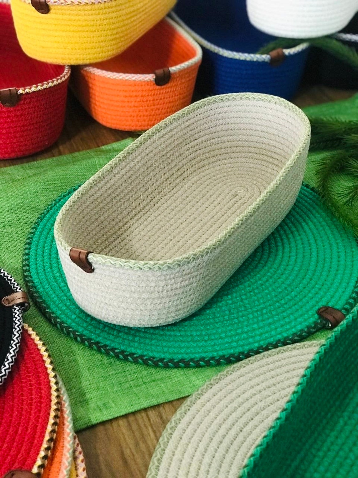 Handmade Baskets and Services, Rope Baskets, Cotton Rope Storage Basket, Lidded Basket, Hand