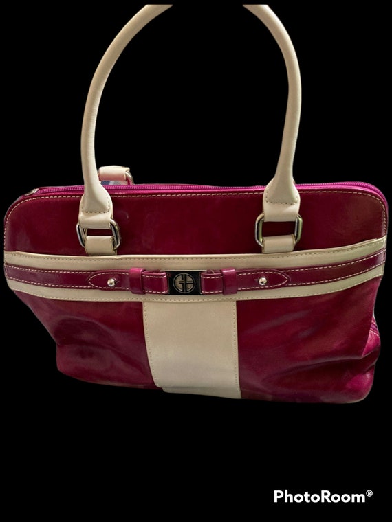 Giani Bernini Red Leather Shoulder Bag With White Straps 