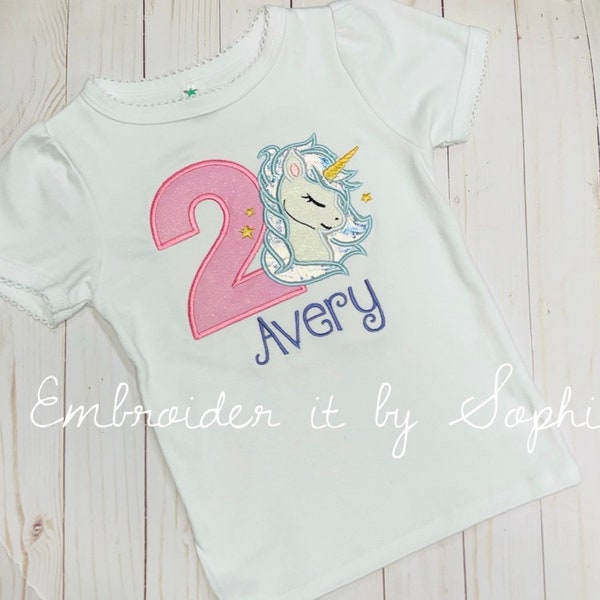 Personalized Unicorn Kids Birthday Shirt/Magical Rainbow Horse Embroidered Top/Photo Shoot Blouse