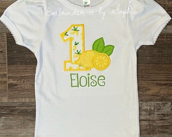 Personalized Girls Birthday Shirt/Lemon Lemonade Stand/Embroidered Top/Photo Shoot Blouse/Birthday Party Gifts/Number Birthday Shirt