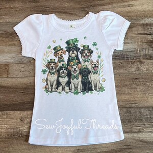 St.Patricks Day Funny Dogs Kids Toddler Shirt Top/Girls Blouse/Green Shamrock Lucky Clovers