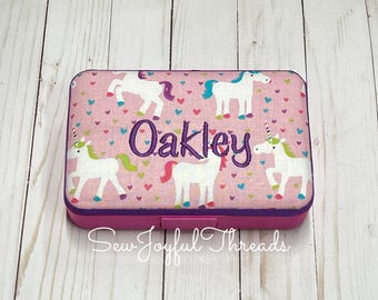 Personalized Kids School Pencil Box Case/Art Supplies Sticker Box/Crayon Storage Box Container/Unicorns Horses/Magical Horse