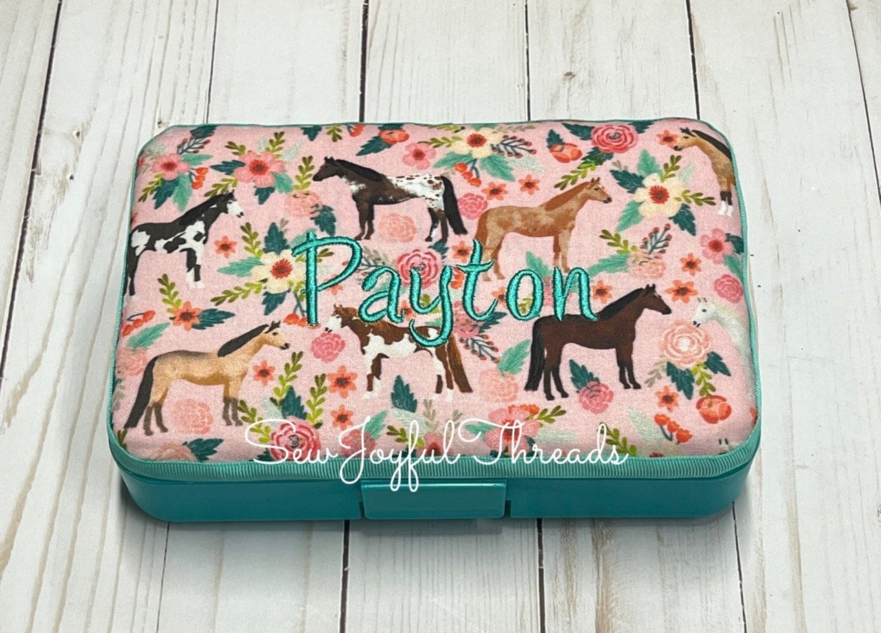 Personalized Kids School Pencil Box Case/Art Supplies Sticker Box/Pink Floral Horses/Cowgirl/Cowboy/Crayon Storage Box Container