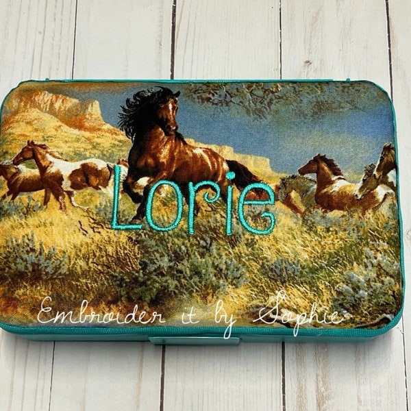 Personalized Kids School Pencil Box Case/Art Supplies Sticker Box/Horses/Cowgirl/Cowboy/Crayon Storage Box Container