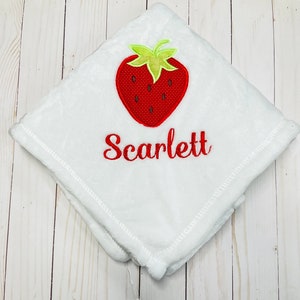 Personalized Baby Girl Blanket/Red Strawberry Fruit/Baby Shower Gifts/Embroidered Hospital Blanket/Embroidered Blanket