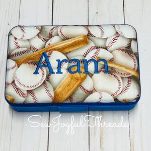 Personalized Kids School Pencil Box Case/Art Supplies Sticker Box/Crayon Storage Box Container/Baseball Sports Ball Bat