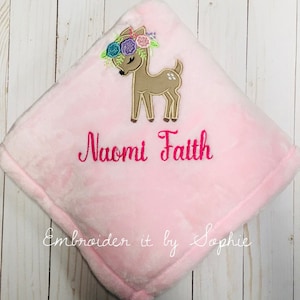 Personalized Baby Fawn Deer Blanket/Baby Shower Gifts/Woodland Forest Nursery/Embroidered Hospital Blanket