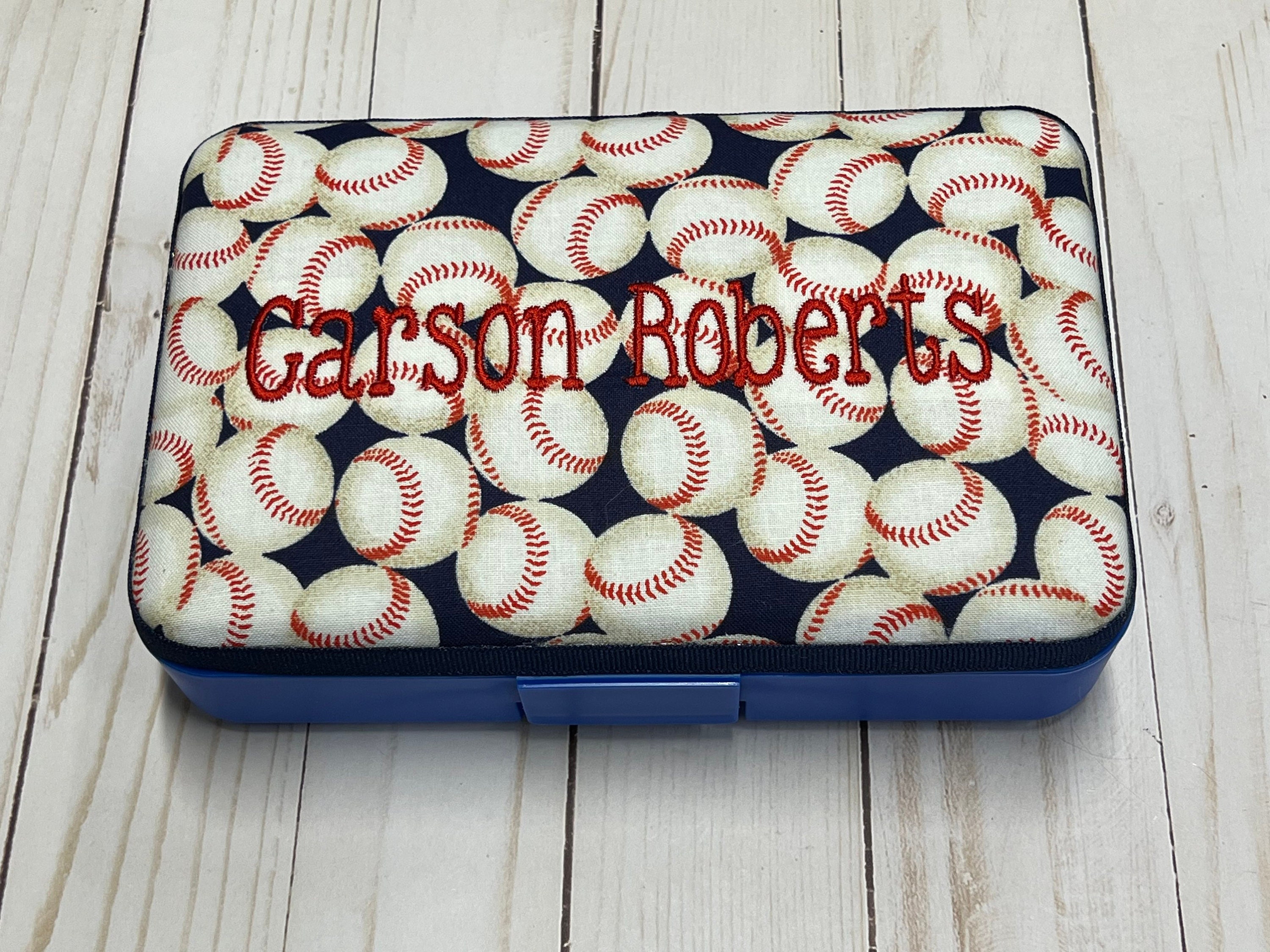 Personalized Embroidered Kids Pencil Box Art Supplies Baseball Sports