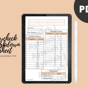 Paycheck Budget Tracker pdf for Download, Budget Planner, Sinking Funds Tracker, Cash Envelopes Tracker, Printable Budget Sheet