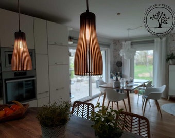 Holz Hängelampe Pendellampe Pendelleuchte Led Eiche geölt Unikat E14 Handmade Naturmanufaktur Regensburg Textilkabel Design Cara