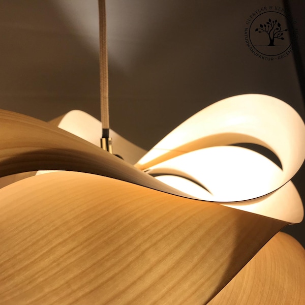 Lampada a sospensione in legno impiallacciato Lampada a sospensione Lampada a sospensione Led acero rovere unico E27 Fatto a mano Naturmanufaktur Regensburg Cavo tessile design Yaeko