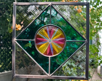 Stained Glass Window Hanging, Mandala Suncatcher, Holographic Flower